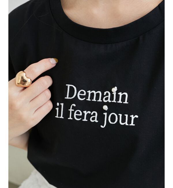  「パール付きクロップドロゴTシャツ」|Tシャツ・カットソー|