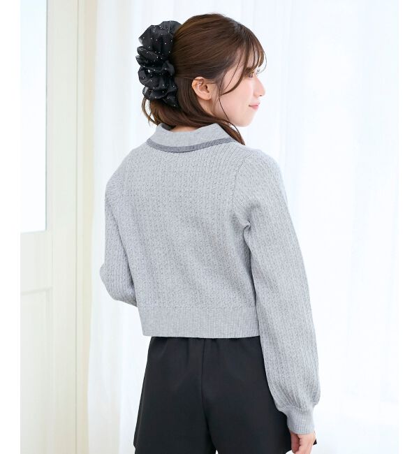  「バイカラーリボンケーブルニットカーデ」|カーディガン|