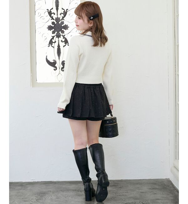  「バイカラーリボンケーブルニットカーデ」|カーディガン|