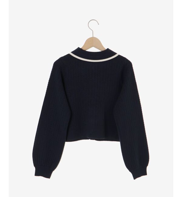  「バイカラーリボンケーブルニットカーデ」|カーディガン|