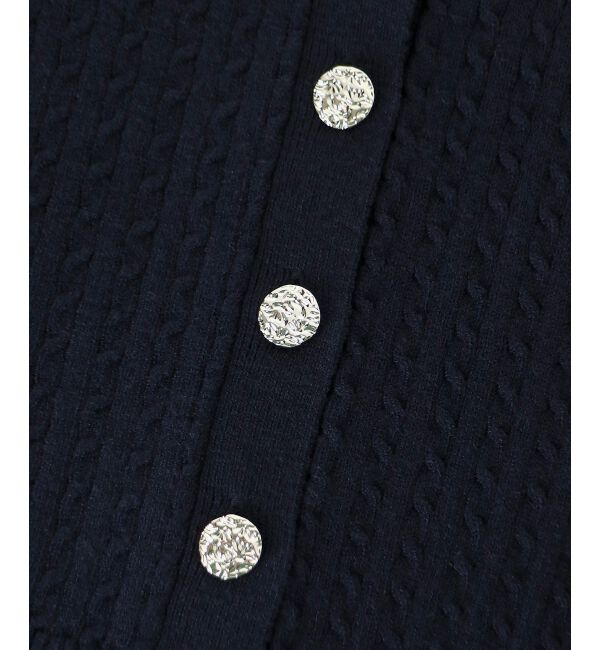  「バイカラーリボンケーブルニットカーデ」|カーディガン|