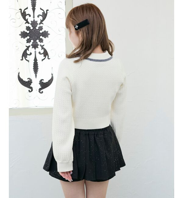  「バイカラーリボンケーブルニットカーデ」|カーディガン|