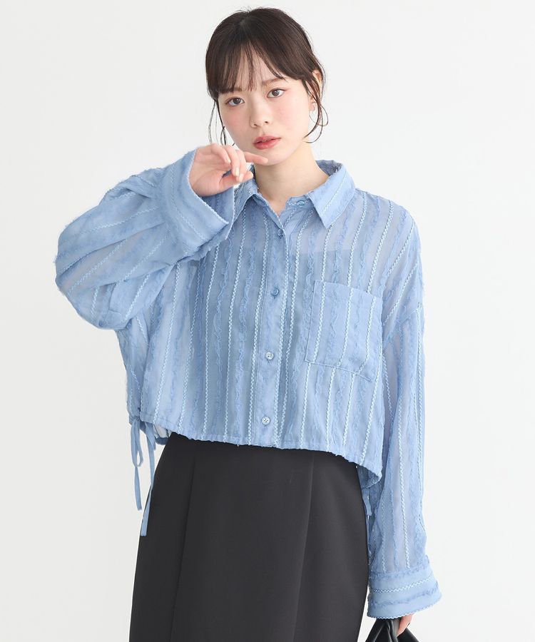 earth music&ecology「シアージャカードショートシャツ」|シャツ・ブラウス|Blue