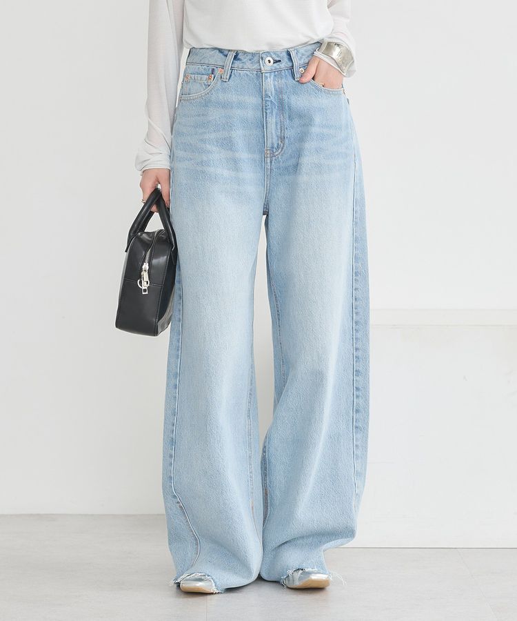 earth music&ecology「セルフカットワイドデニムパンツ」|デニム|