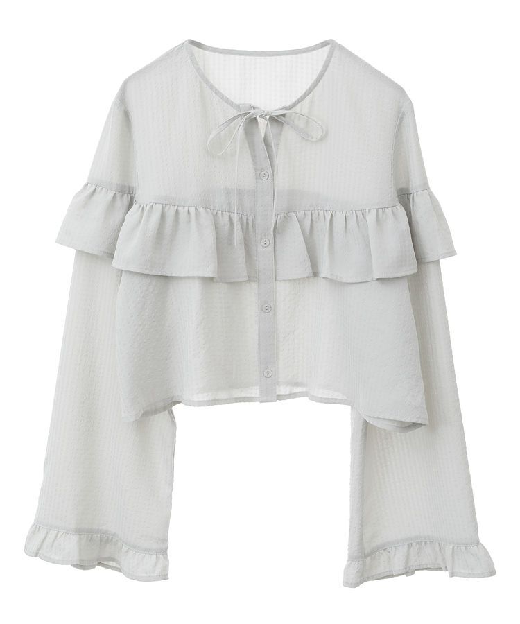 earth music&ecology「フリル切替えショートブラウス」|シャツ・ブラウス|