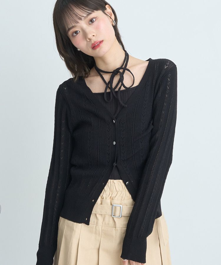 earth music&ecology「シルバーボタン透かし編みニットカーディガン」|カーディガン|