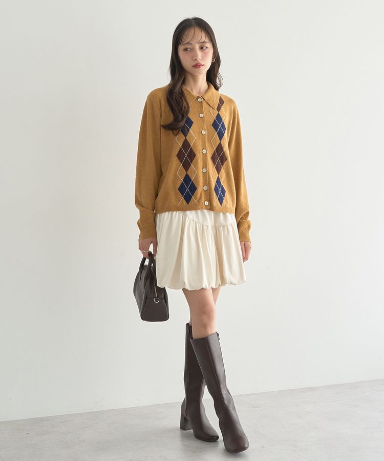 earth music&ecology「襟付きアーガイルニットカーディガン」|カーディガン|