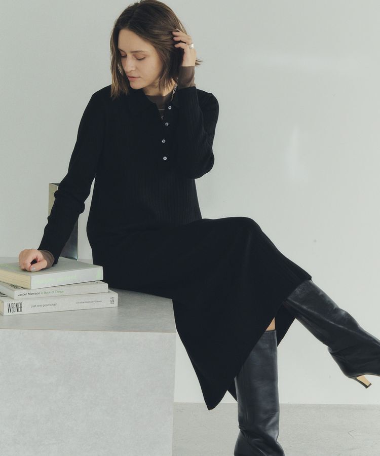 YECCA VECCA「襟付きニットワンピース」|ワンピース|Black