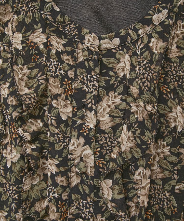 YECCA VECCA「フラワー柄フリルプリーツワンピース」|ワンピース|