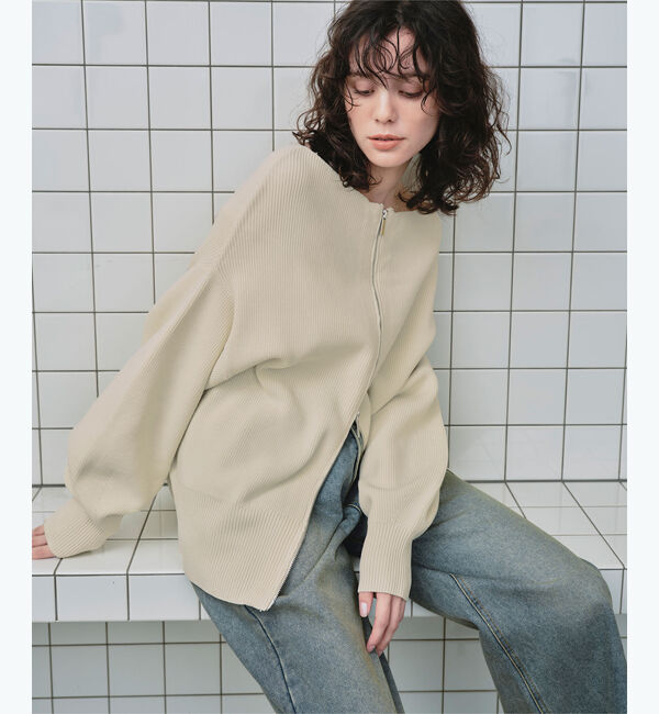 titivate「ダブルファスナーオーバーサイズニットプルオーバー」|ニット・セーター|アイボリー