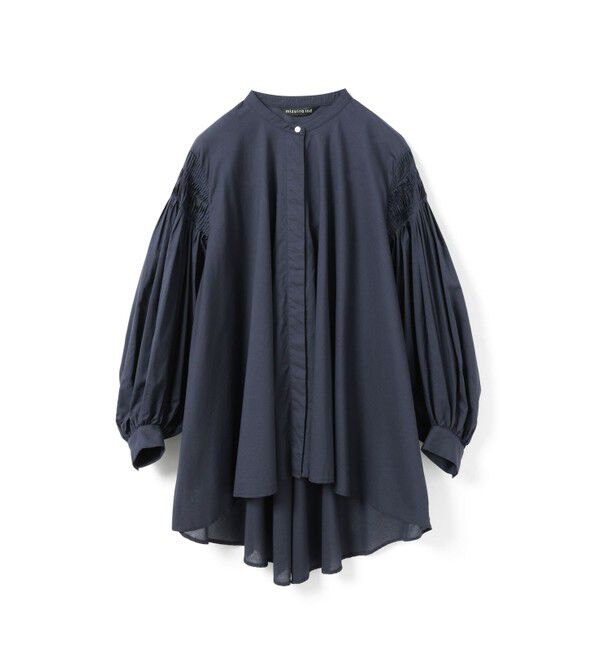 mizuiro ind「mizuiro ind ピンタックパフスリーブシャツ」|シャツ・ブラウス|ネイビー