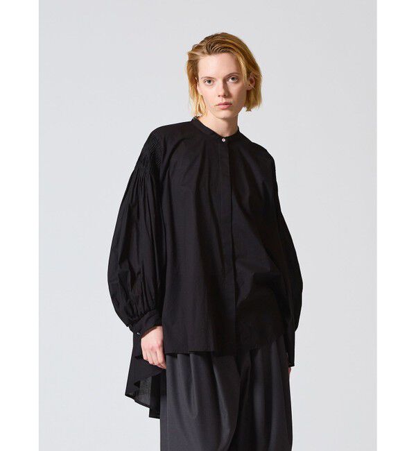 mizuiro ind「mizuiro ind ピンタックパフスリーブシャツ」|シャツ・ブラウス|ブラック