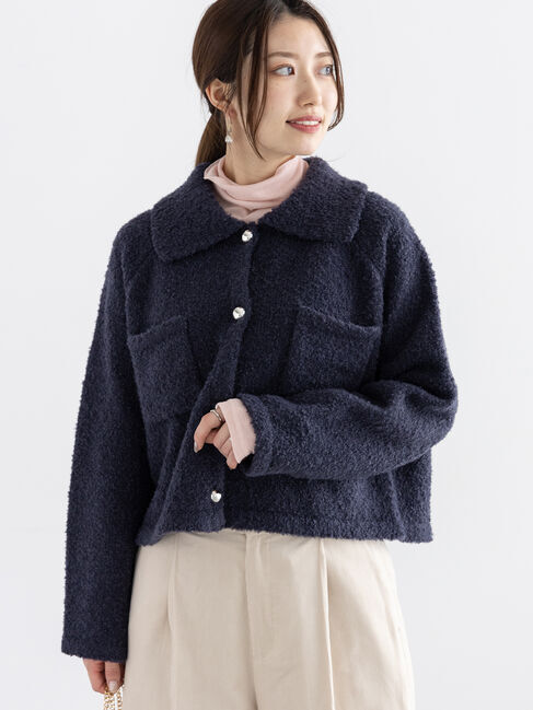 Te chichi「衿付ニットジャケット」|カーディガン|ネイビー