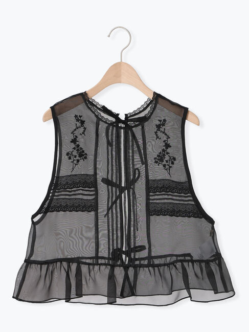 Samansa Mos2「オーガンジー刺繍ベスト」|ダウンベスト・ベスト|