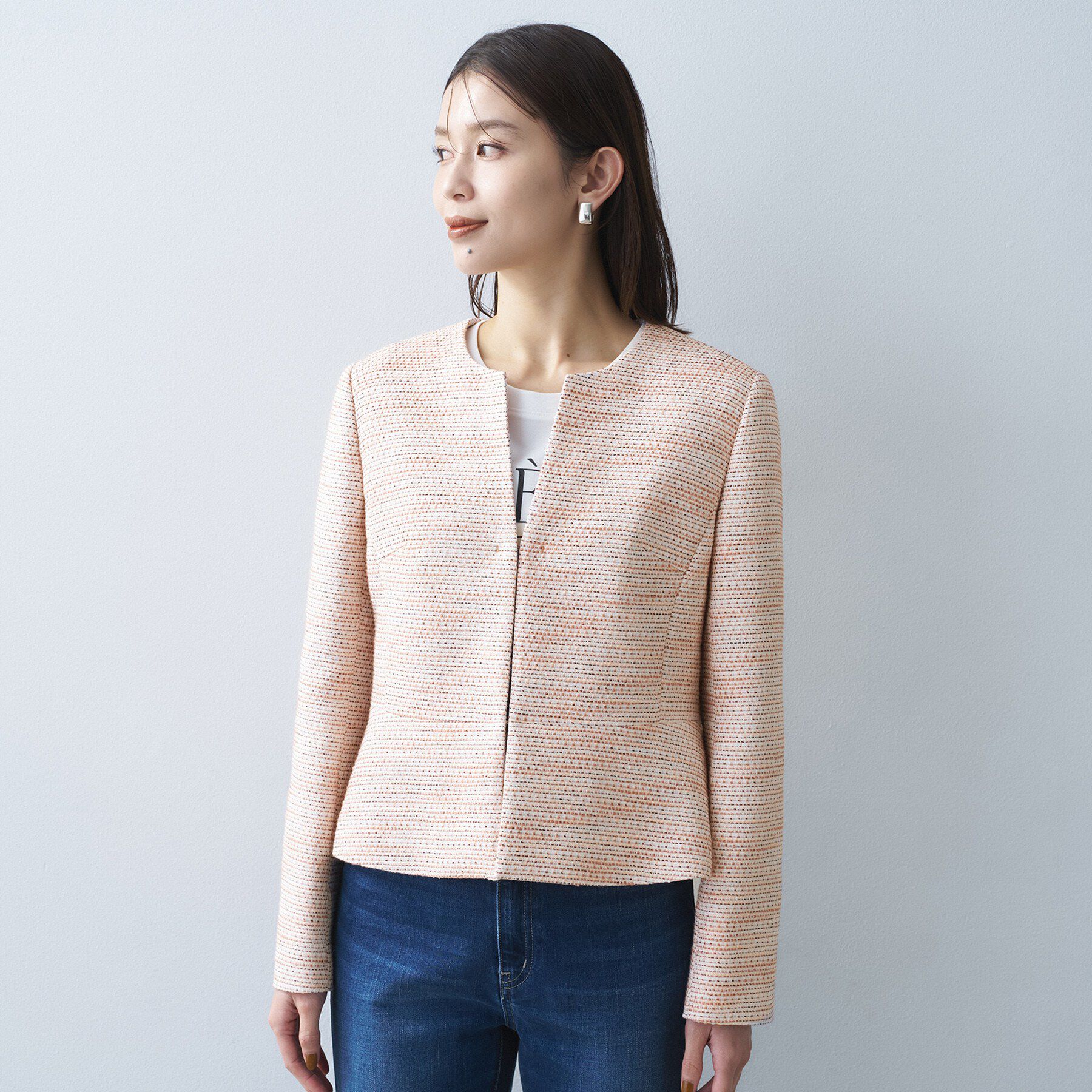 UNTITLED「ツイード ペプラムジャケット」|ノーカラージャケット|