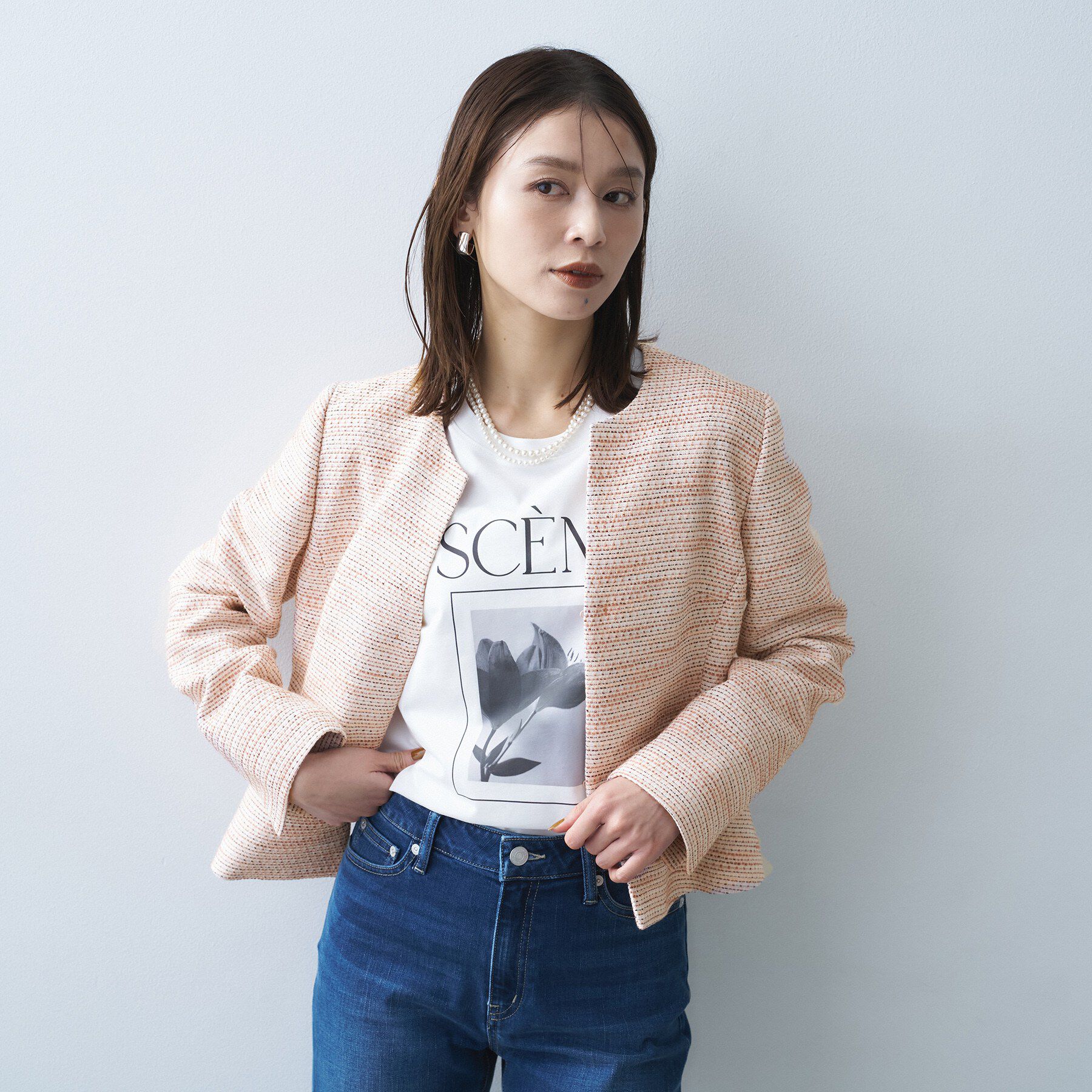 UNTITLED「ツイード ペプラムジャケット」|ノーカラージャケット|