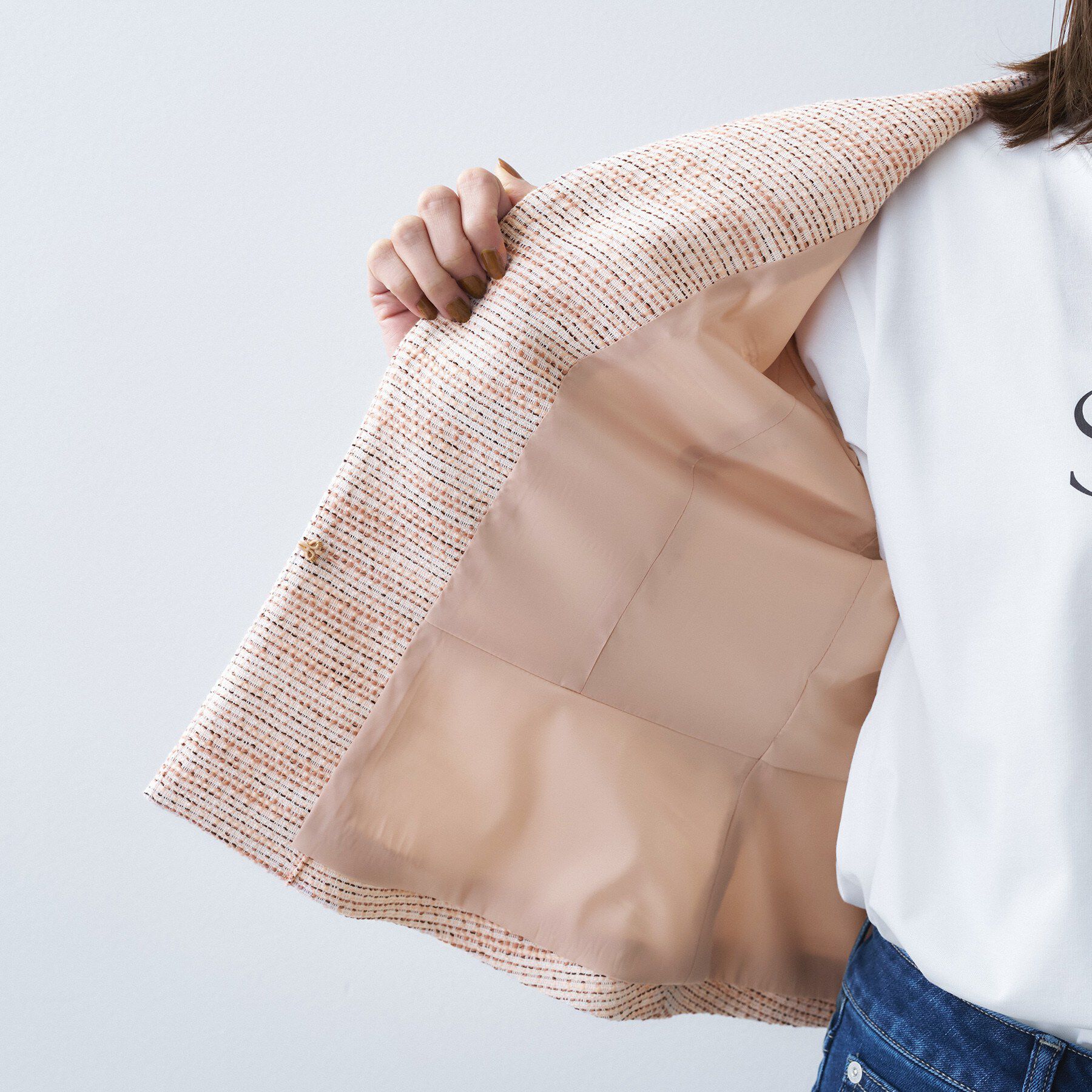 UNTITLED「ツイード ペプラムジャケット」|ノーカラージャケット|