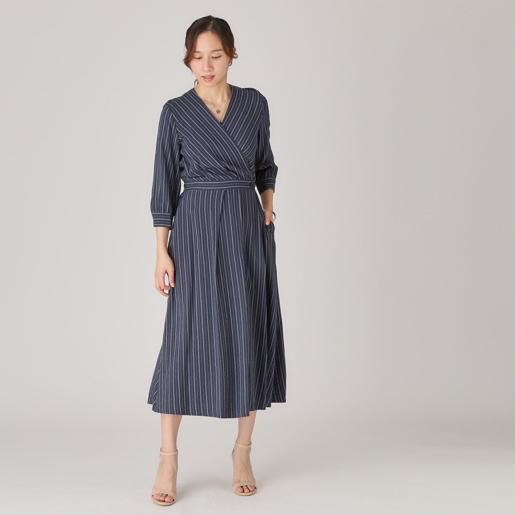 COUP DE CHANCE「【洗える】ストライプ柄 カシュクールワンピース」|ワンピース|
