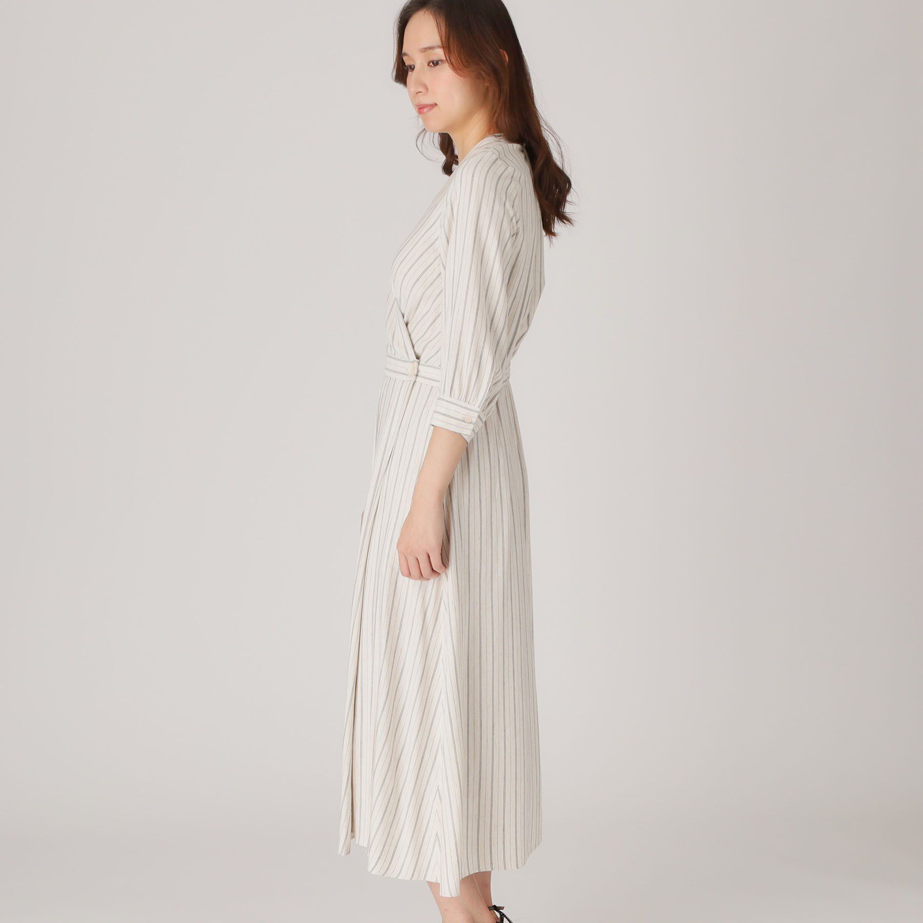 COUP DE CHANCE「【洗える】ストライプ柄 カシュクールワンピース」|ワンピース|