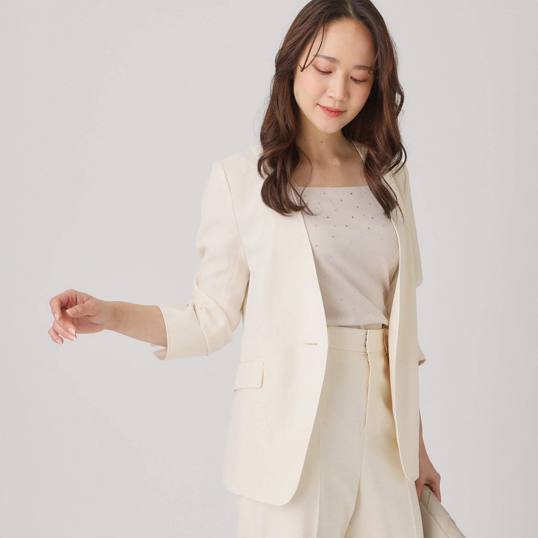 COUP DE CHANCE「【洗える／日本製】ノーカラージャケット」|ノーカラージャケット|オフホワイト(003