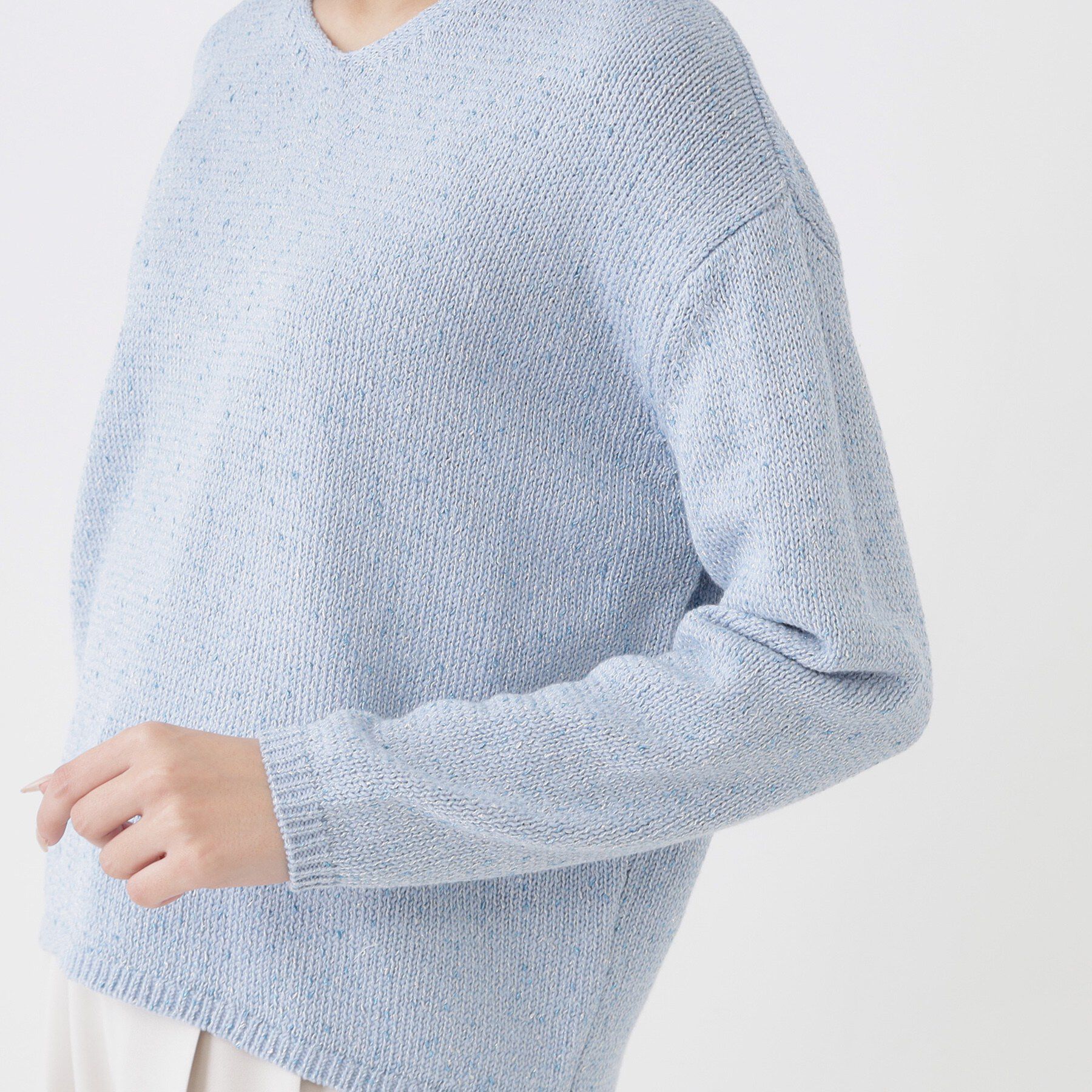 COUP DE CHANCE「【手洗い可／ラメ混】浅Vネックニットトップス」|ニット・セーター|