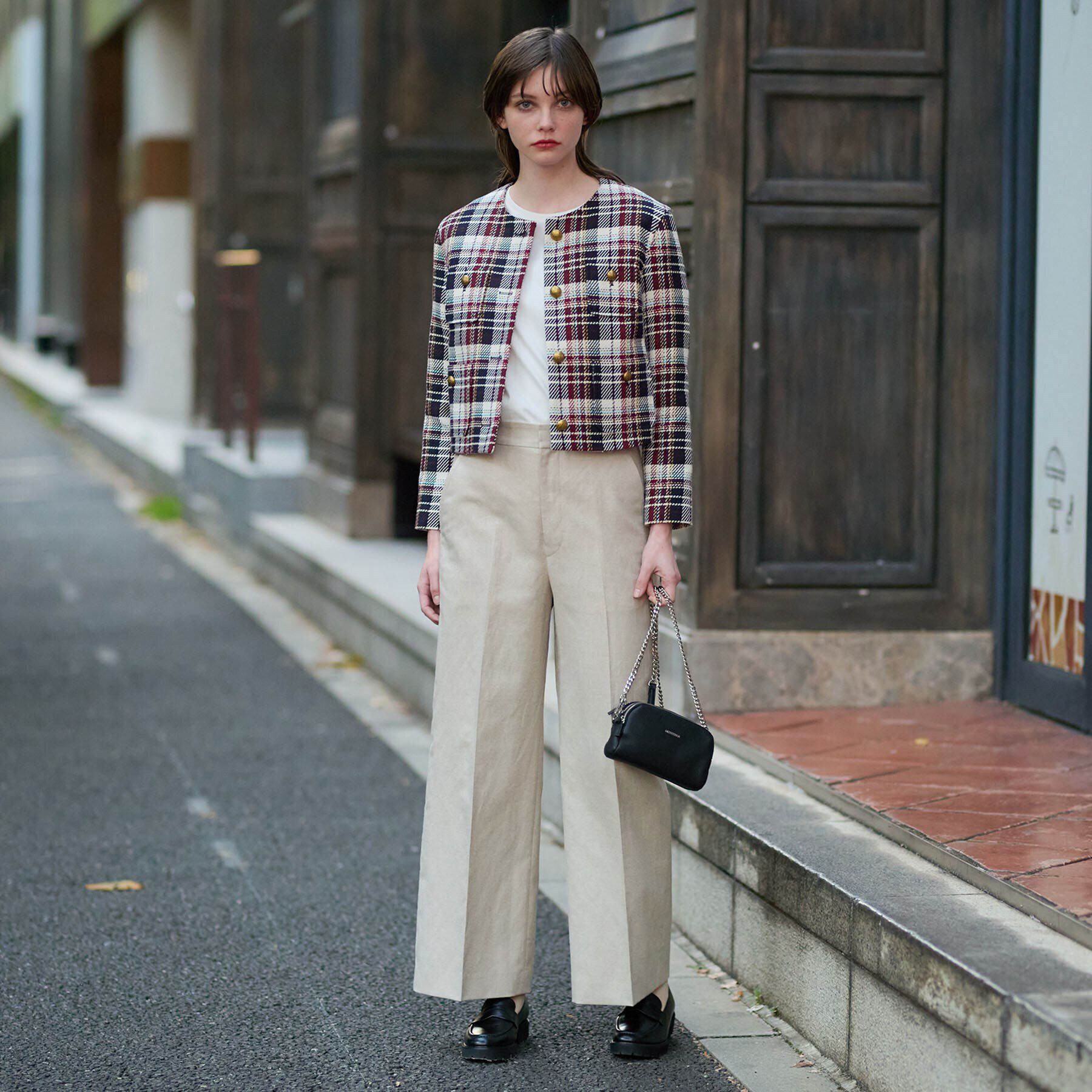 DRESSTERIOR「【DEVEAUX社ツイード使用】コンパクトチェックジャケット」|ノーカラージャケット|