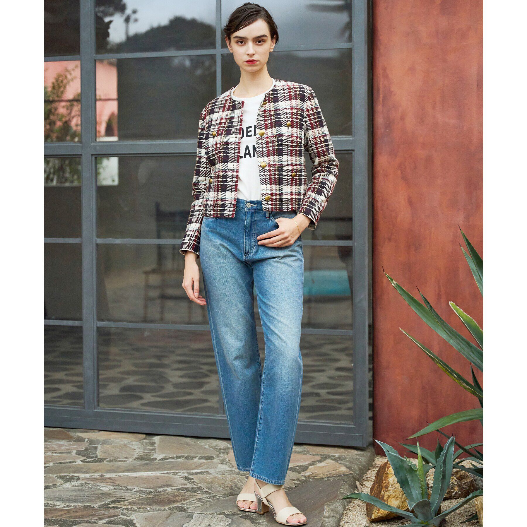 DRESSTERIOR「【DEVEAUX社ツイード使用】コンパクトチェックジャケット」|ノーカラージャケット|