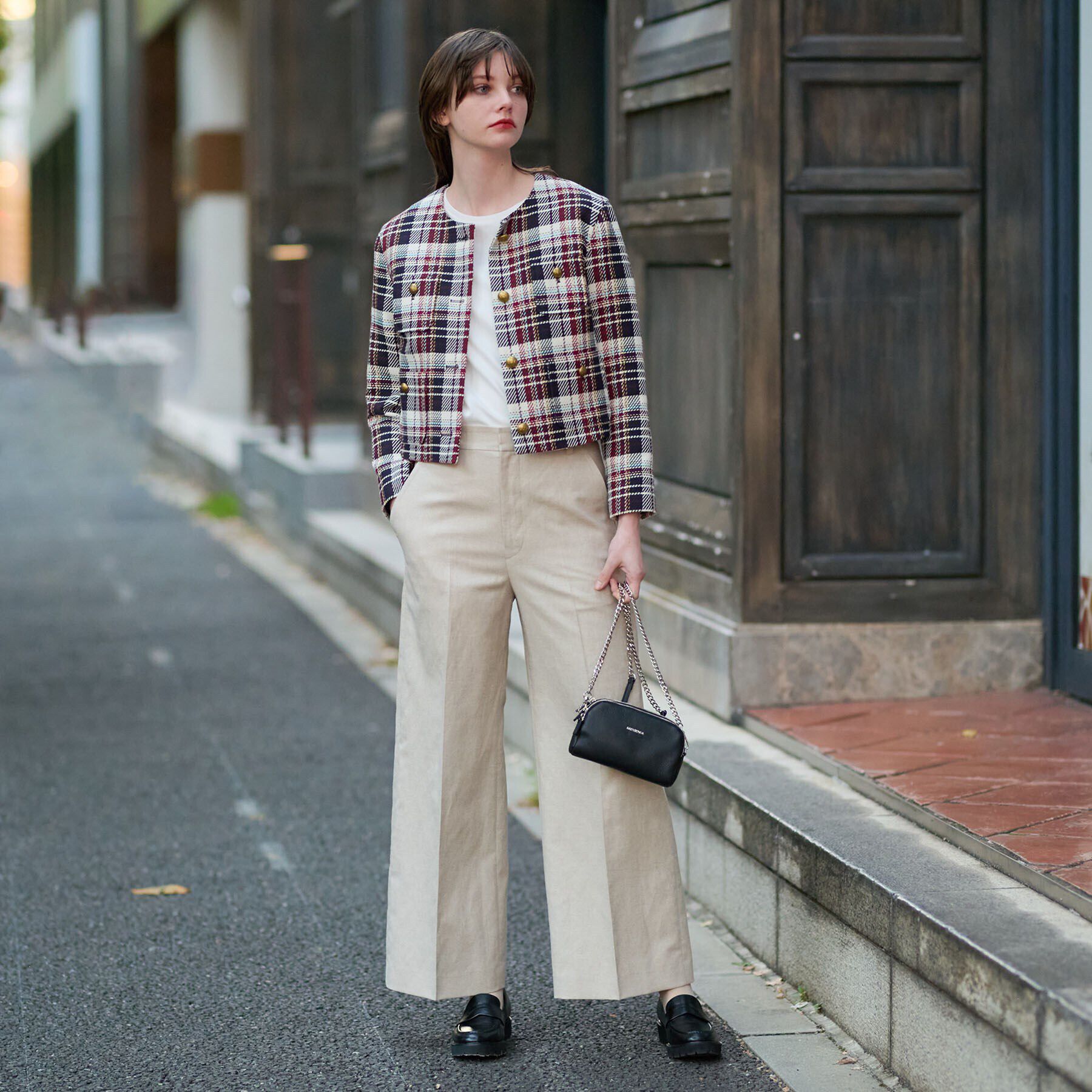 DRESSTERIOR「【DEVEAUX社ツイード使用】コンパクトチェックジャケット」|ノーカラージャケット|