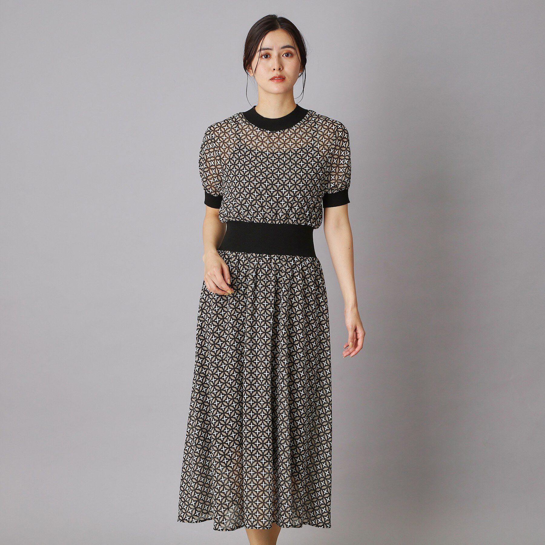 DRESSTERIOR「オーバーラップコンビハーフスリーブワンピース」|ワンピース|