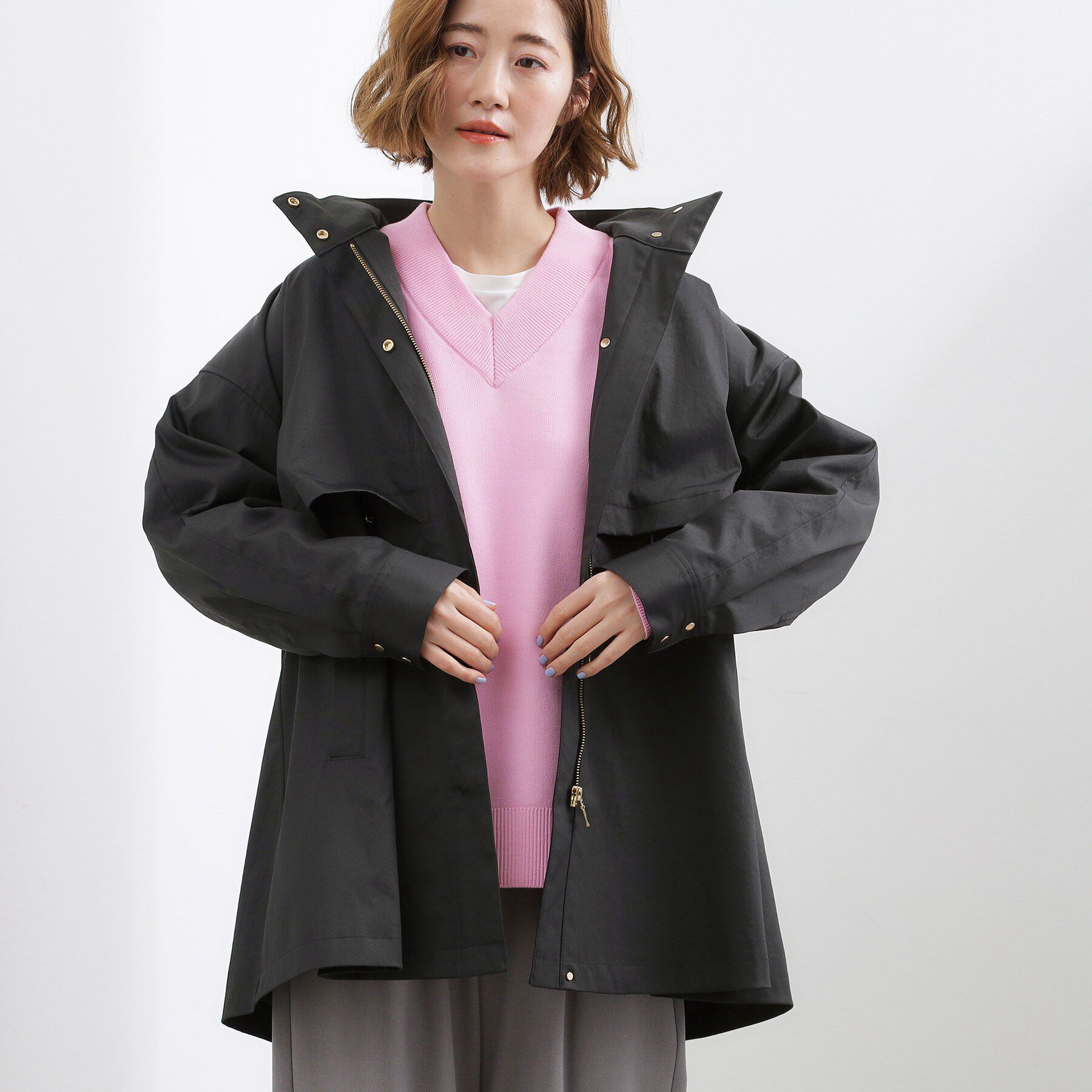 grove「【撥水／シルエット2WAY】羽織るだけでサマになる、スタンドネックテントラインコート」|その他|ブラック(019)