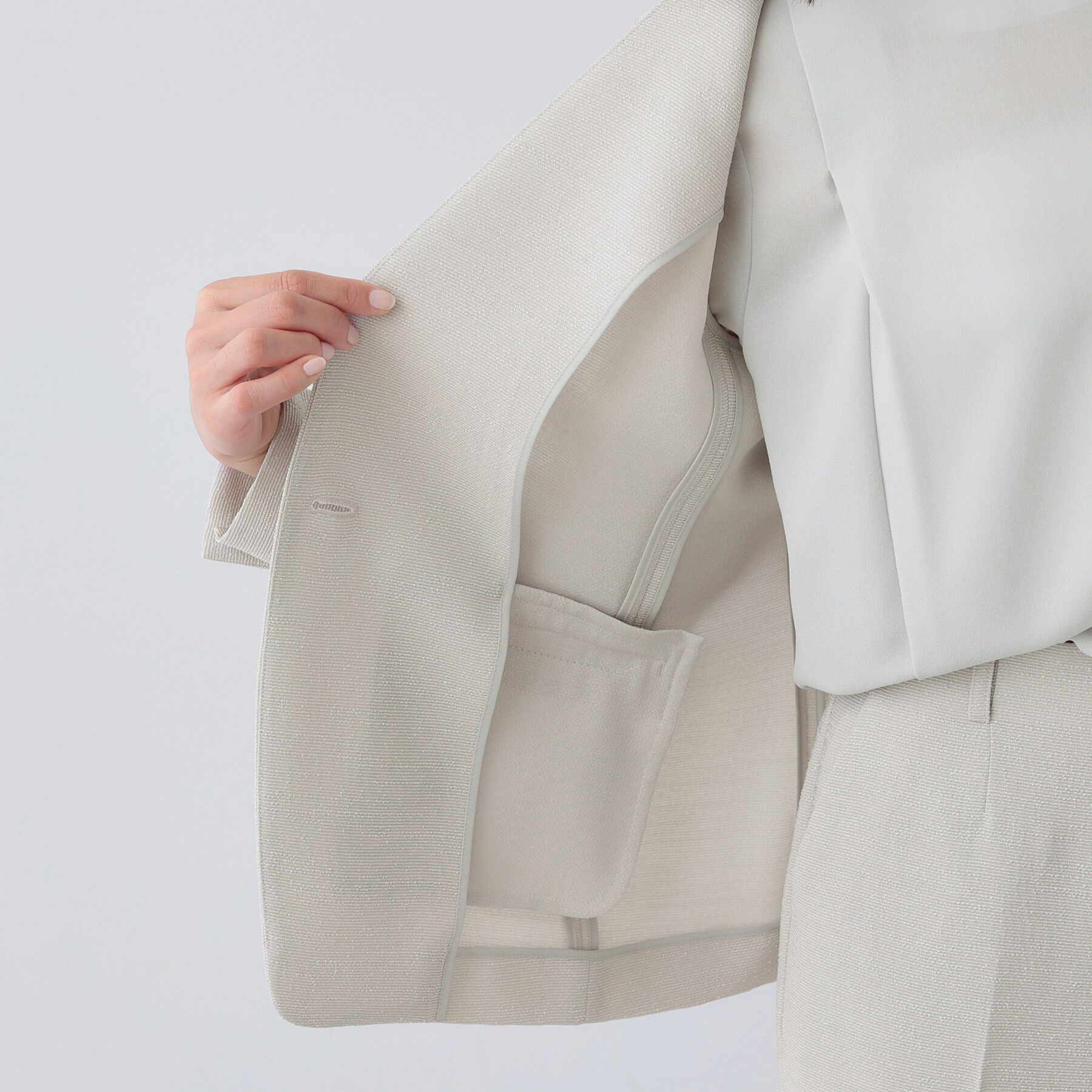 INDIVI「【日本製／SETUP可能】トリアセテート混ノーカラージャケット」|スーツ|