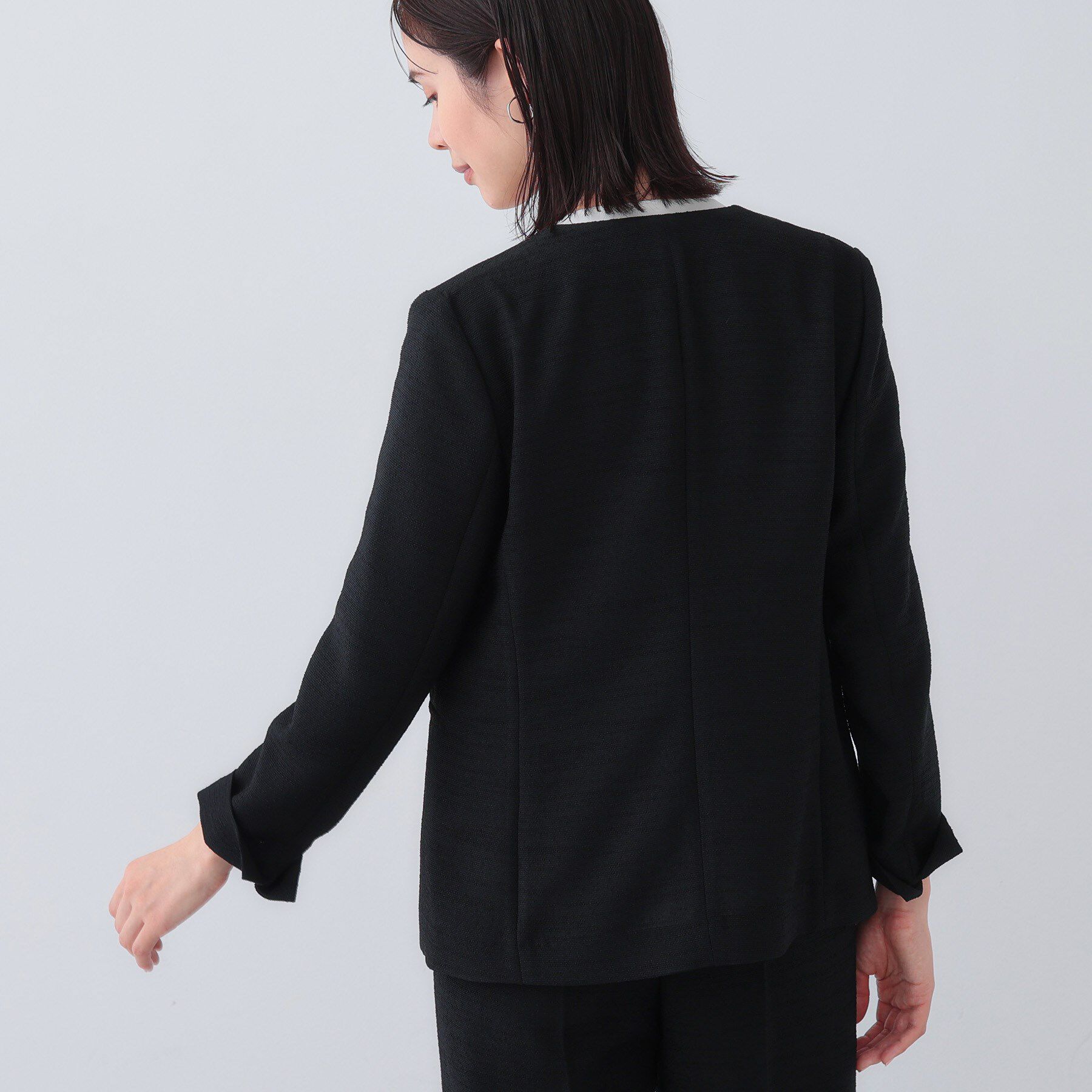 INDIVI「【日本製／SETUP可能】トリアセテート混ノーカラージャケット」|スーツ|