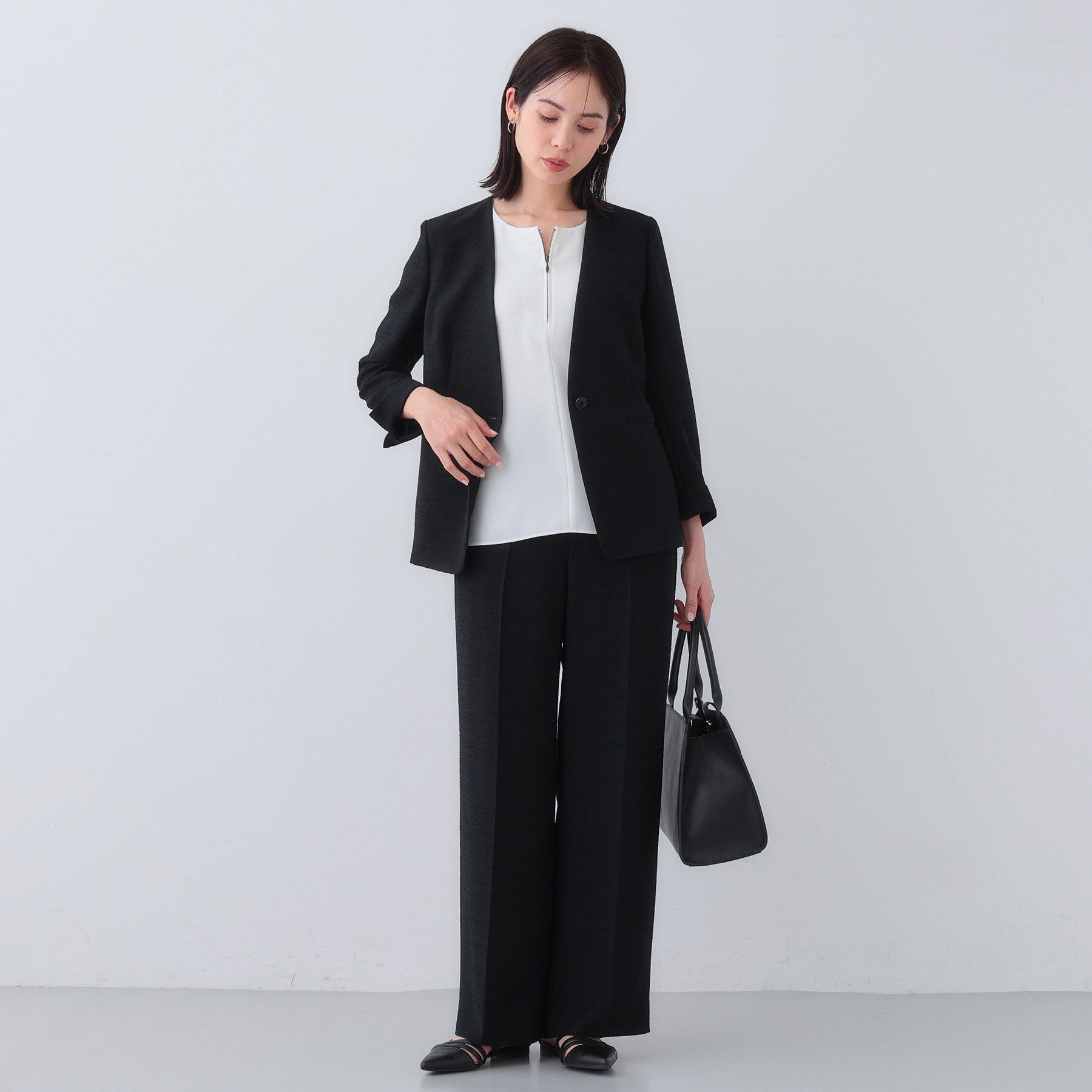 INDIVI「【日本製／SETUP可能】トリアセテート混ノーカラージャケット」|スーツ|