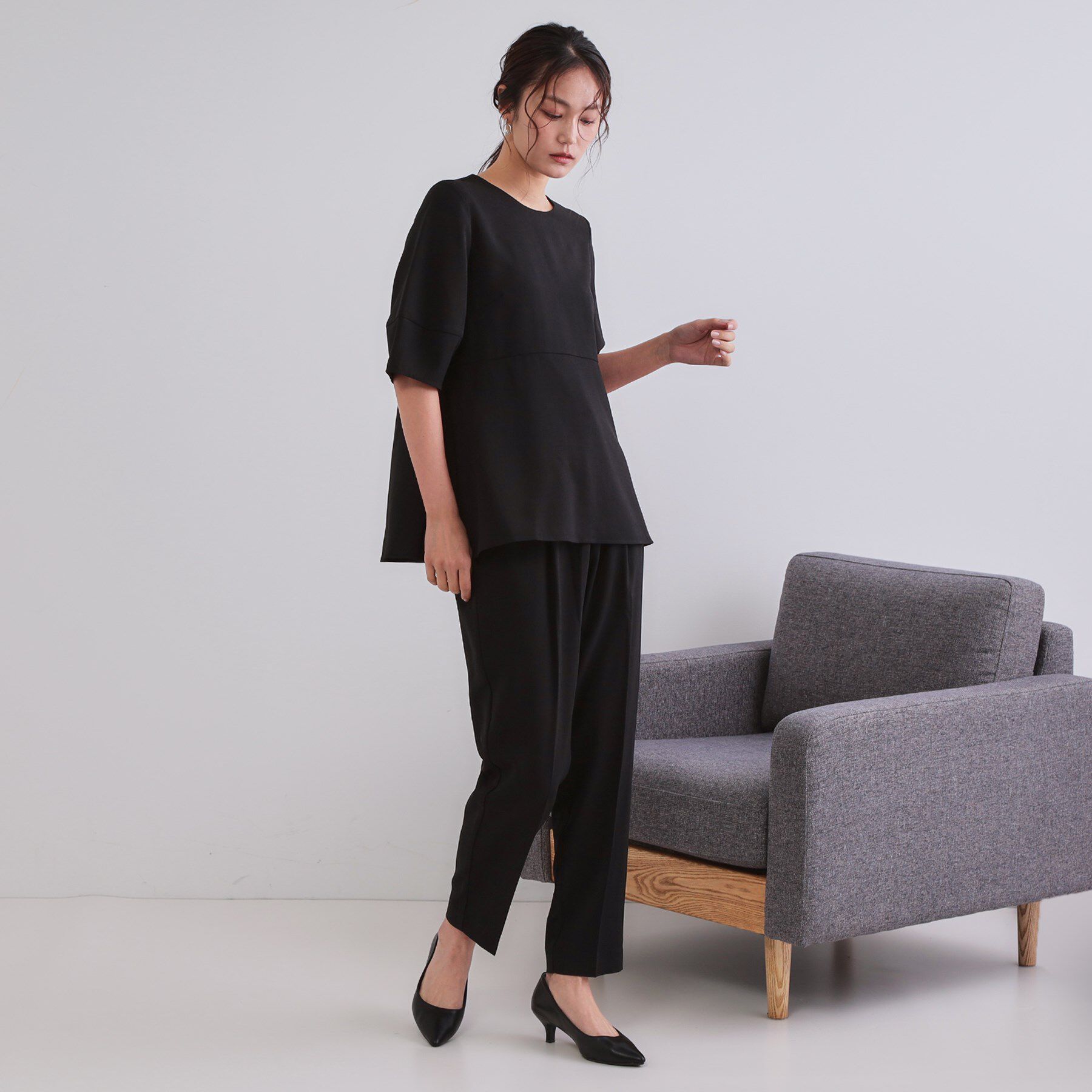 OPAQUE.CLIP「《6色展開》ストレッチペプラムブラウス/セットアップ対応【洗濯機洗い可/防シワ】」|シャツ・ブラウス|