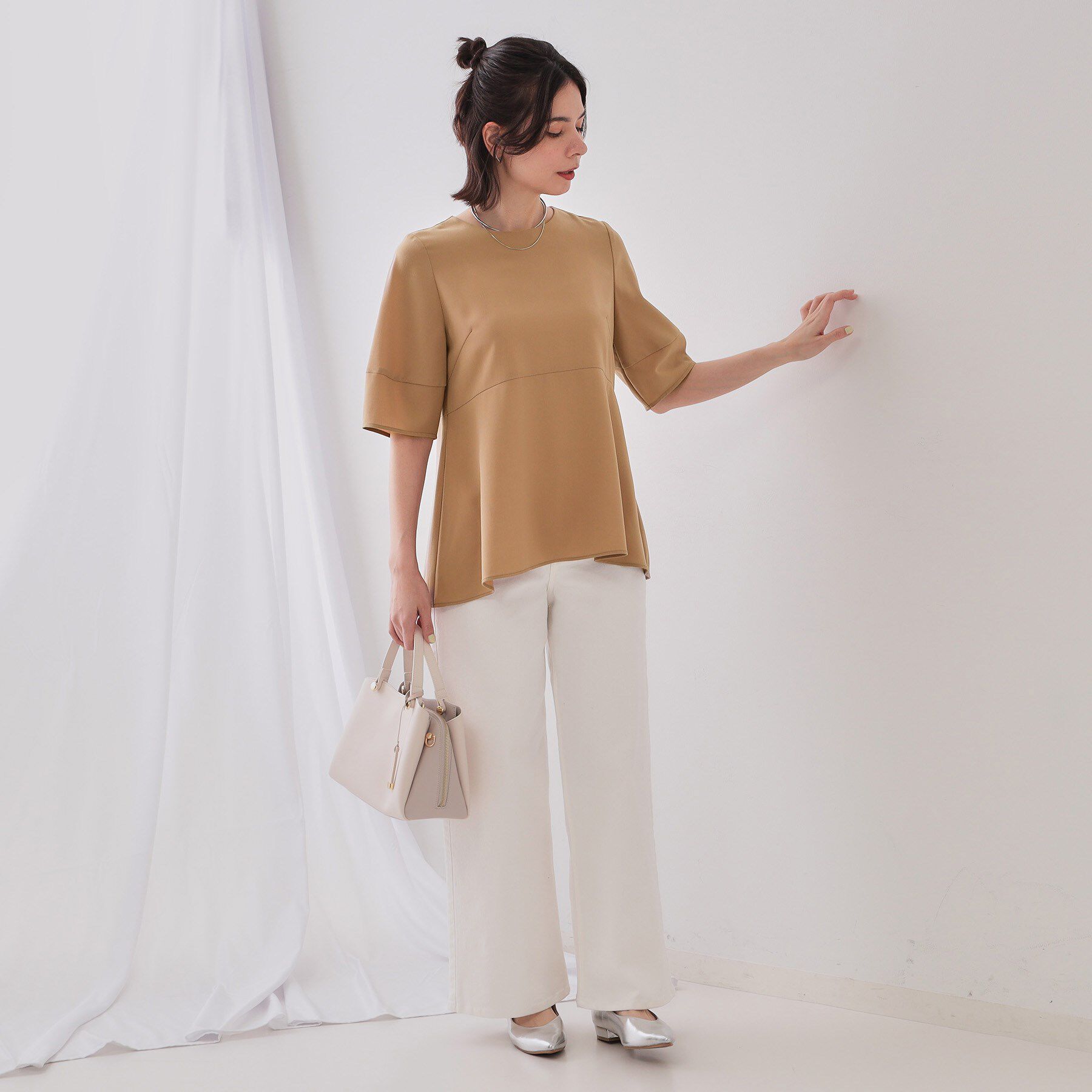 OPAQUE.CLIP「《6色展開》ストレッチペプラムブラウス/セットアップ対応【洗濯機洗い可/防シワ】」|シャツ・ブラウス|