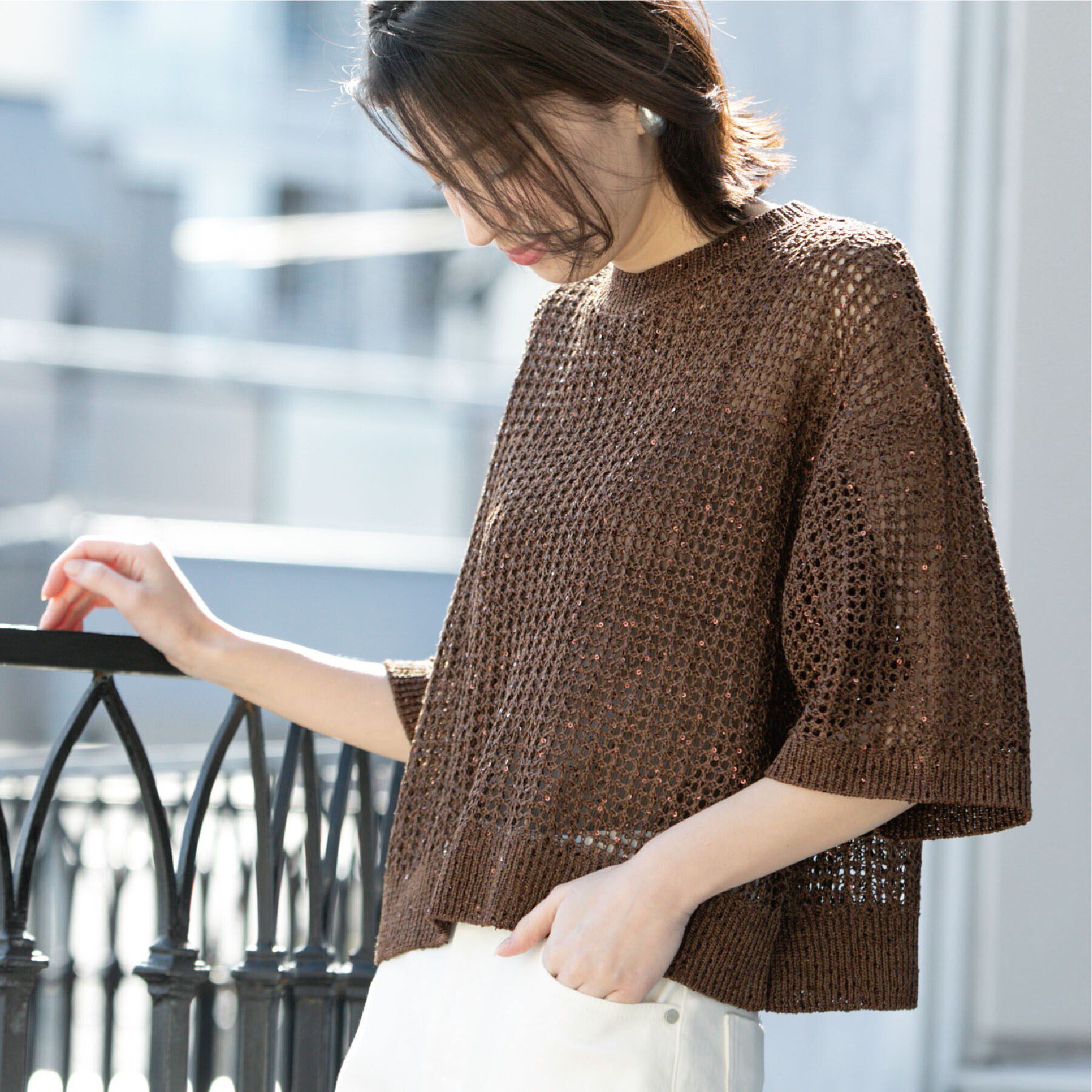 OPAQUE.CLIP「スパンコールメッシュニット」|ニット・セーター|