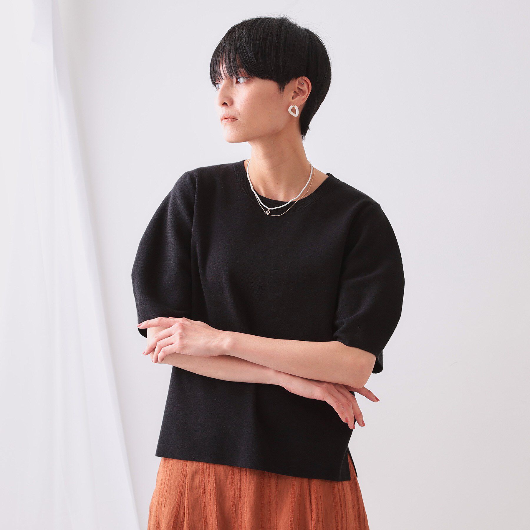 OPAQUE.CLIP「カーブスリーブニット【UV/洗濯機洗い可】」|ニット・セーター|