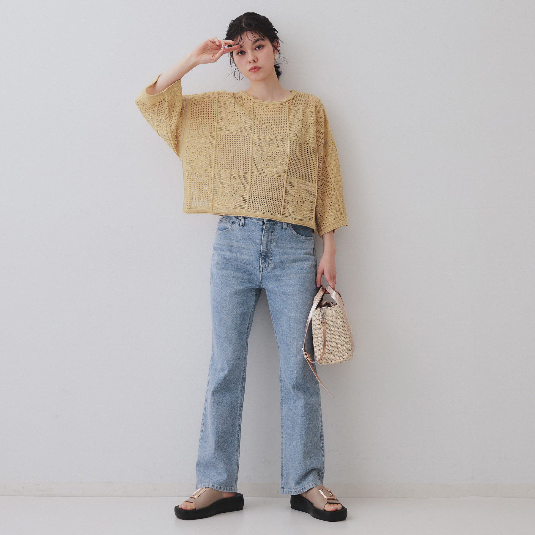 OPAQUE.CLIP「麻混モチーフ柄スカシニット【洗濯機洗い可】」|ニット・セーター|