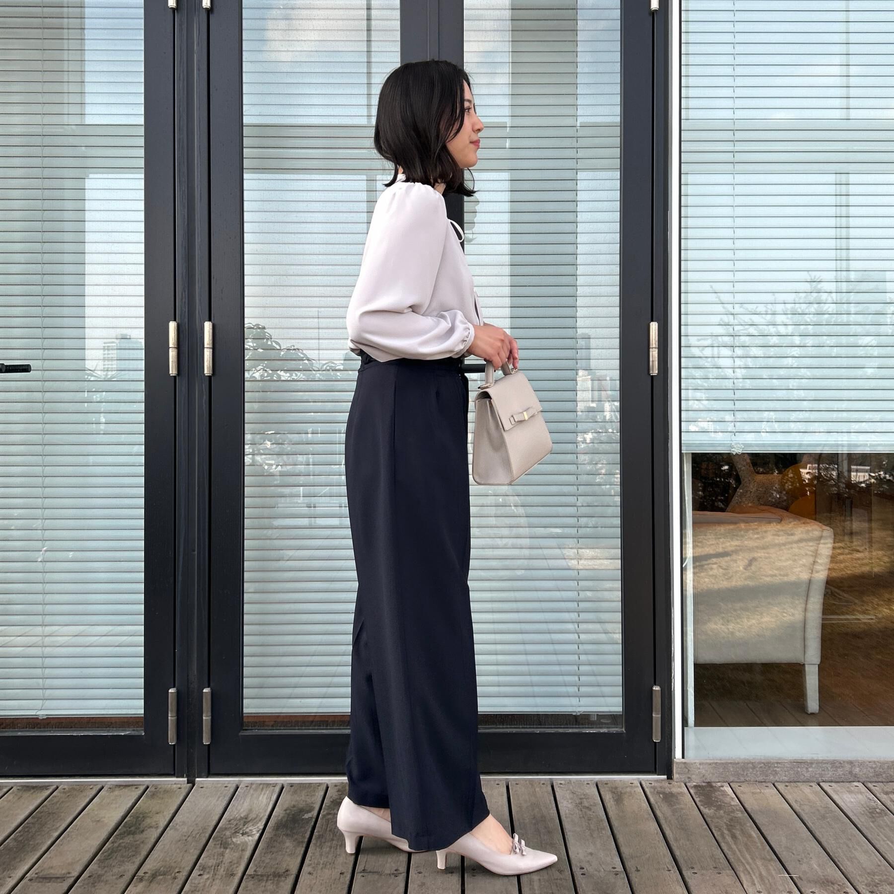 Couture broach「【洗える・ハレの日・通勤】配色 細リボンタイ ブラウス」|シャツ・ブラウス|