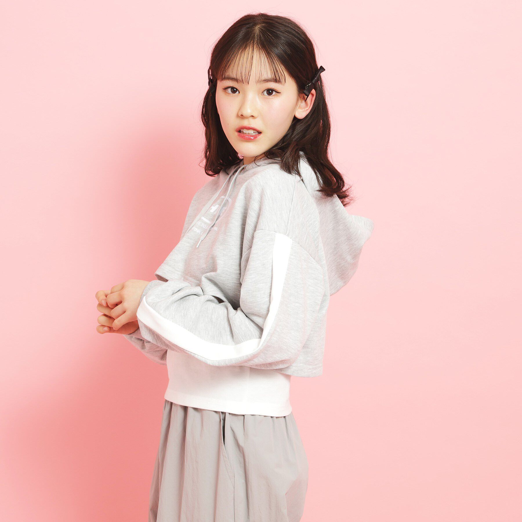 PINK-latte「◆【セットアイテム】裏毛短丈パーカ＋タンクトップ」|その他|グレー(012)