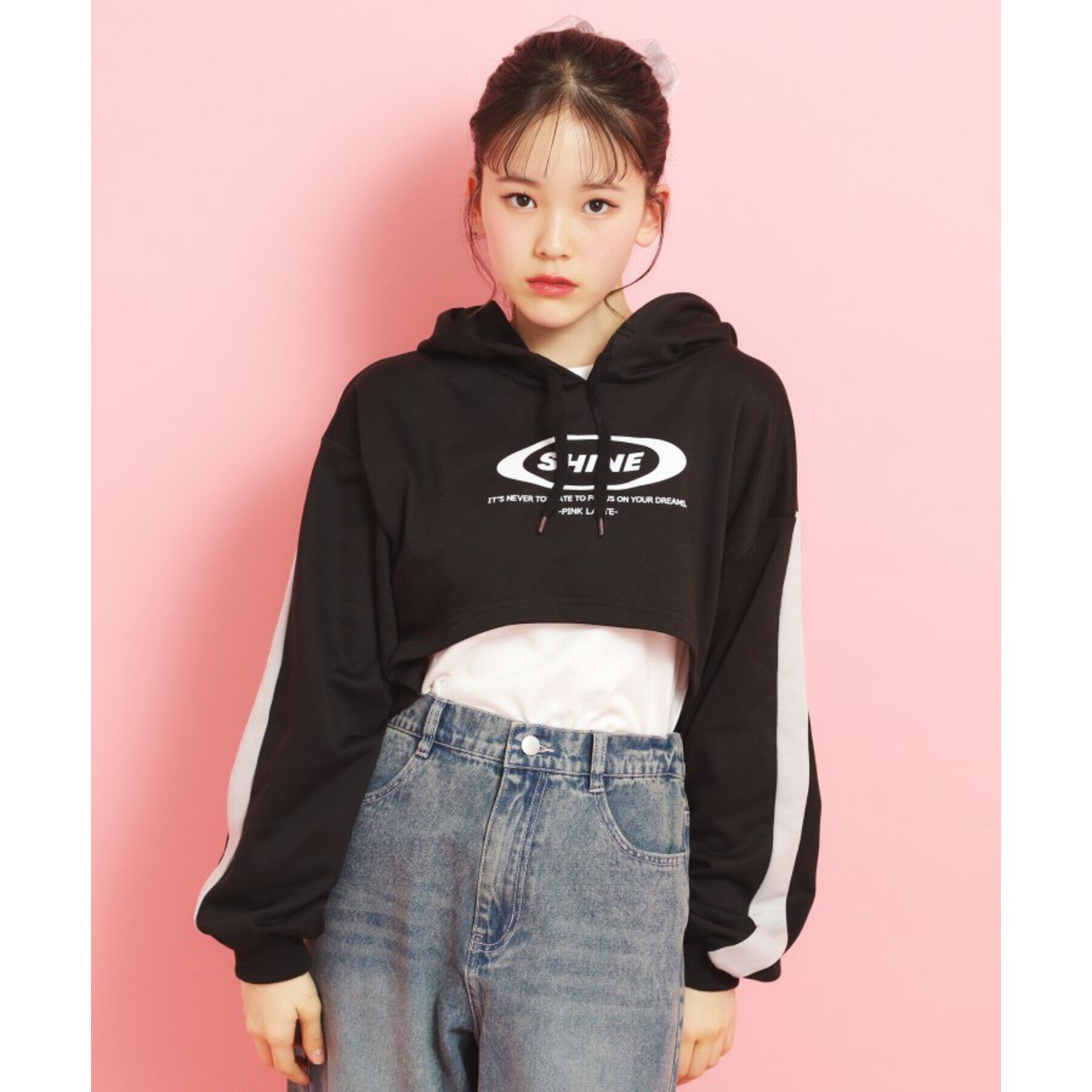 PINK-latte「◆【セットアイテム】裏毛短丈パーカ＋タンクトップ」|その他|ブラック(019)