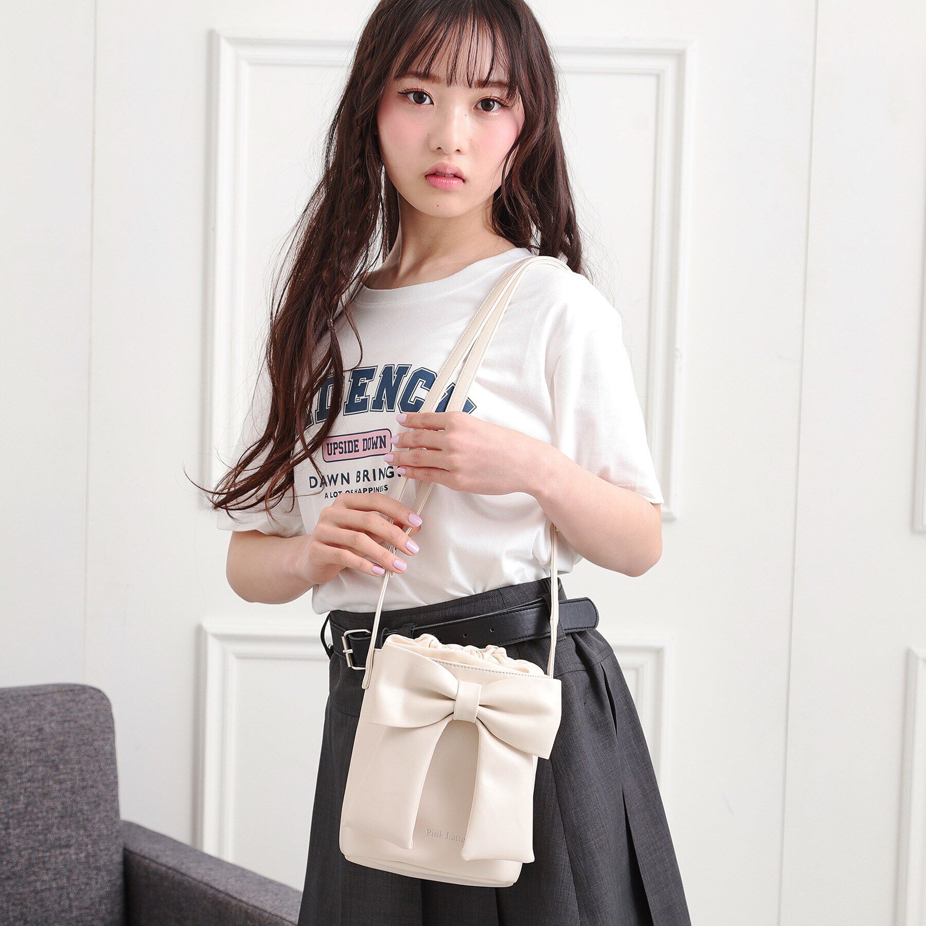 PINK-latte「リボン巾着バッグ」|ショルダー・メッセンジャー|