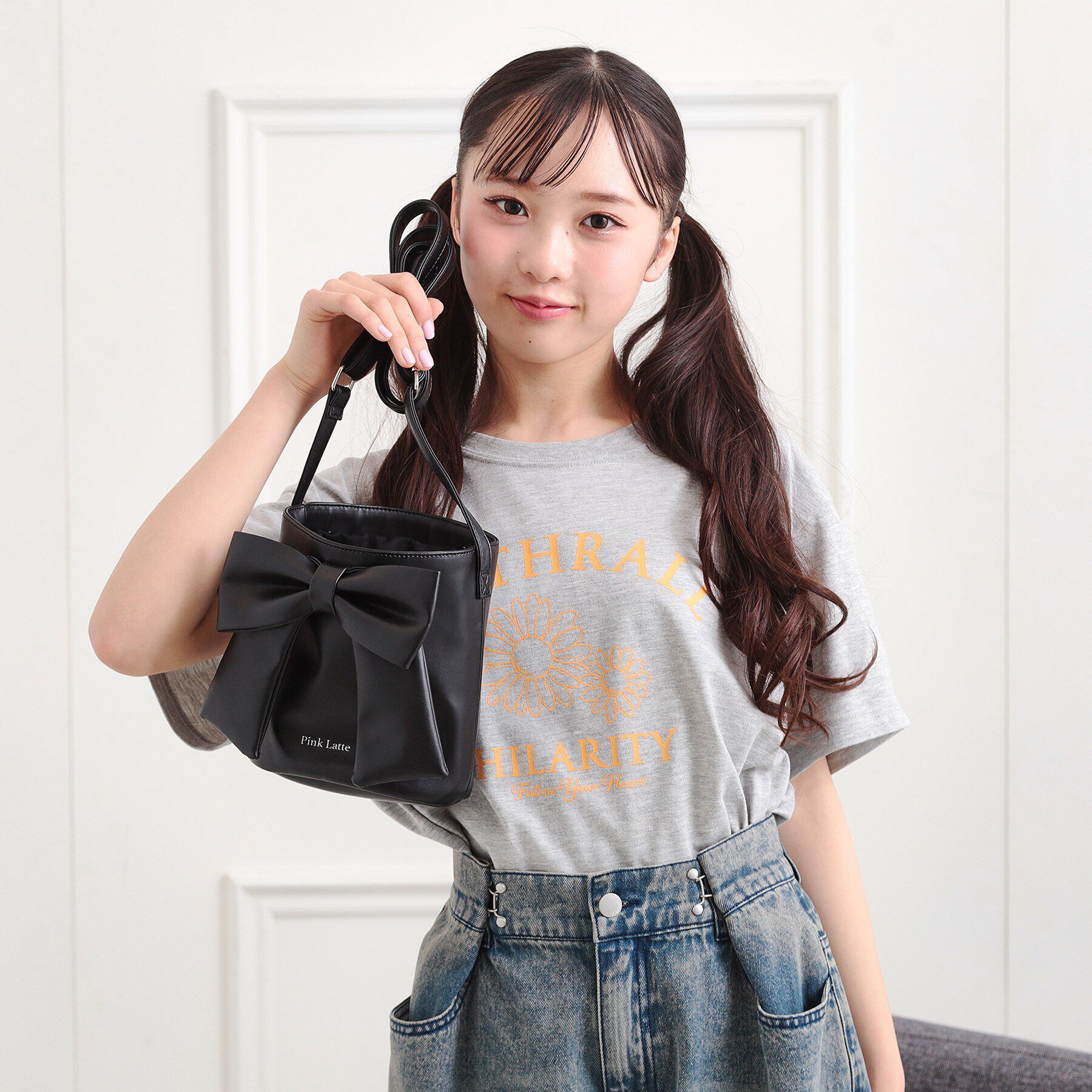 PINK-latte「リボン巾着バッグ」|ショルダー・メッセンジャー|