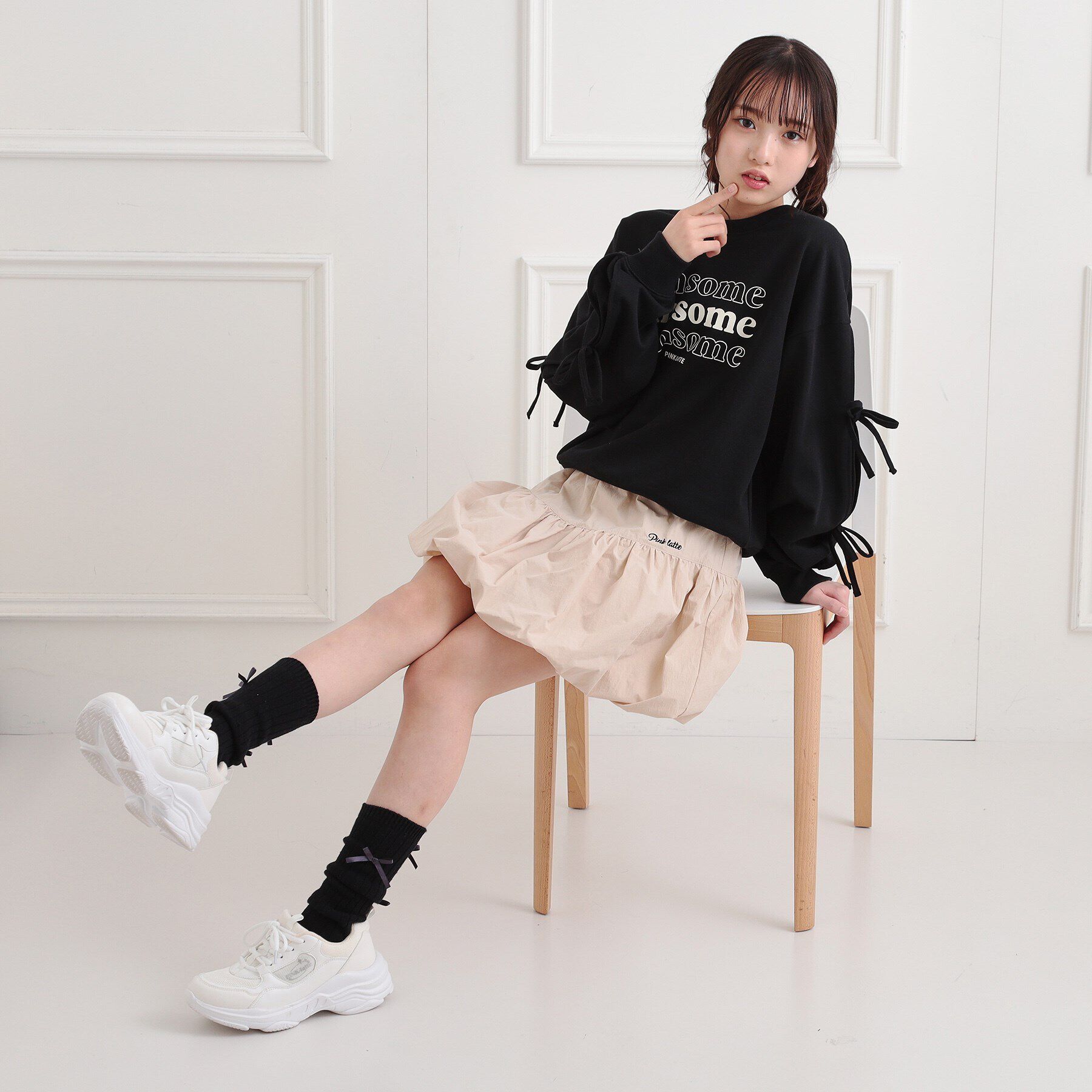 PINK-latte「ミニ裏毛リボンプルオーバー」|Tシャツ・カットソー|