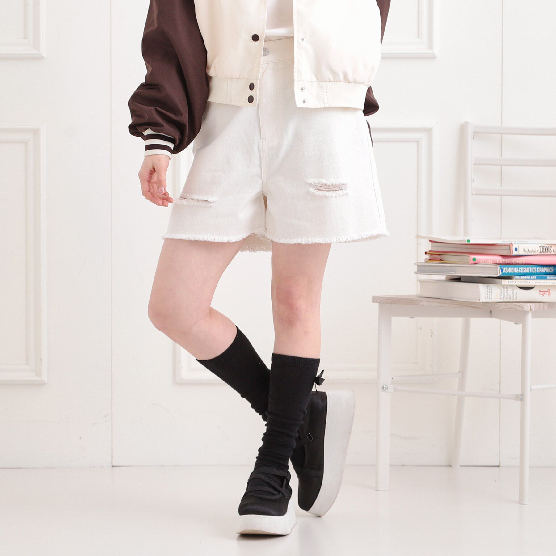 PINK-latte「◆ダメージショートパンツ」|キュロット|アイボリー(004)