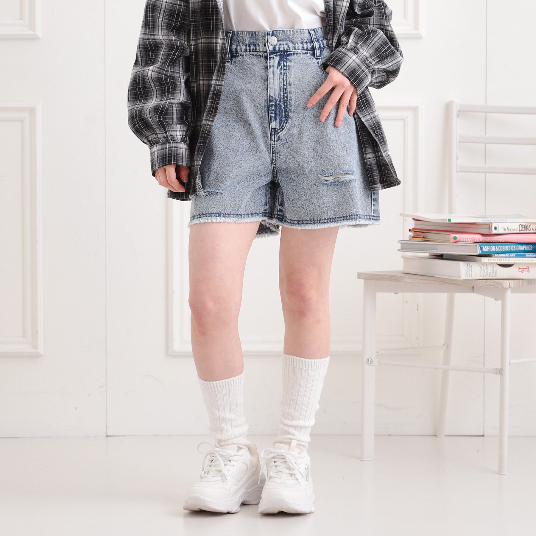 PINK-latte「◆ダメージショートパンツ」|キュロット|ブルー(493)