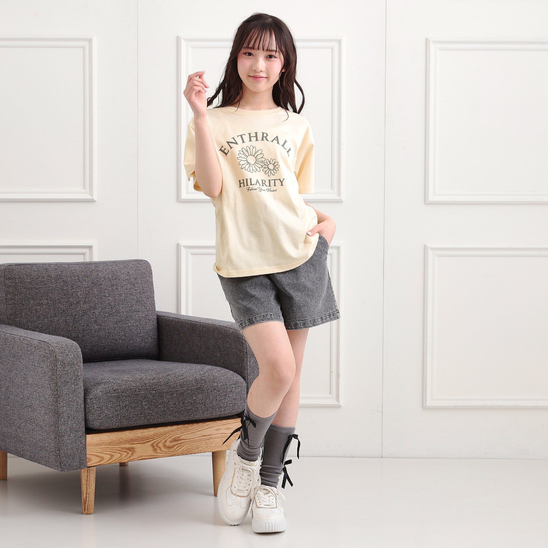 PINK-latte「フラワーモチーフTシャツ」|Tシャツ・カットソー|
