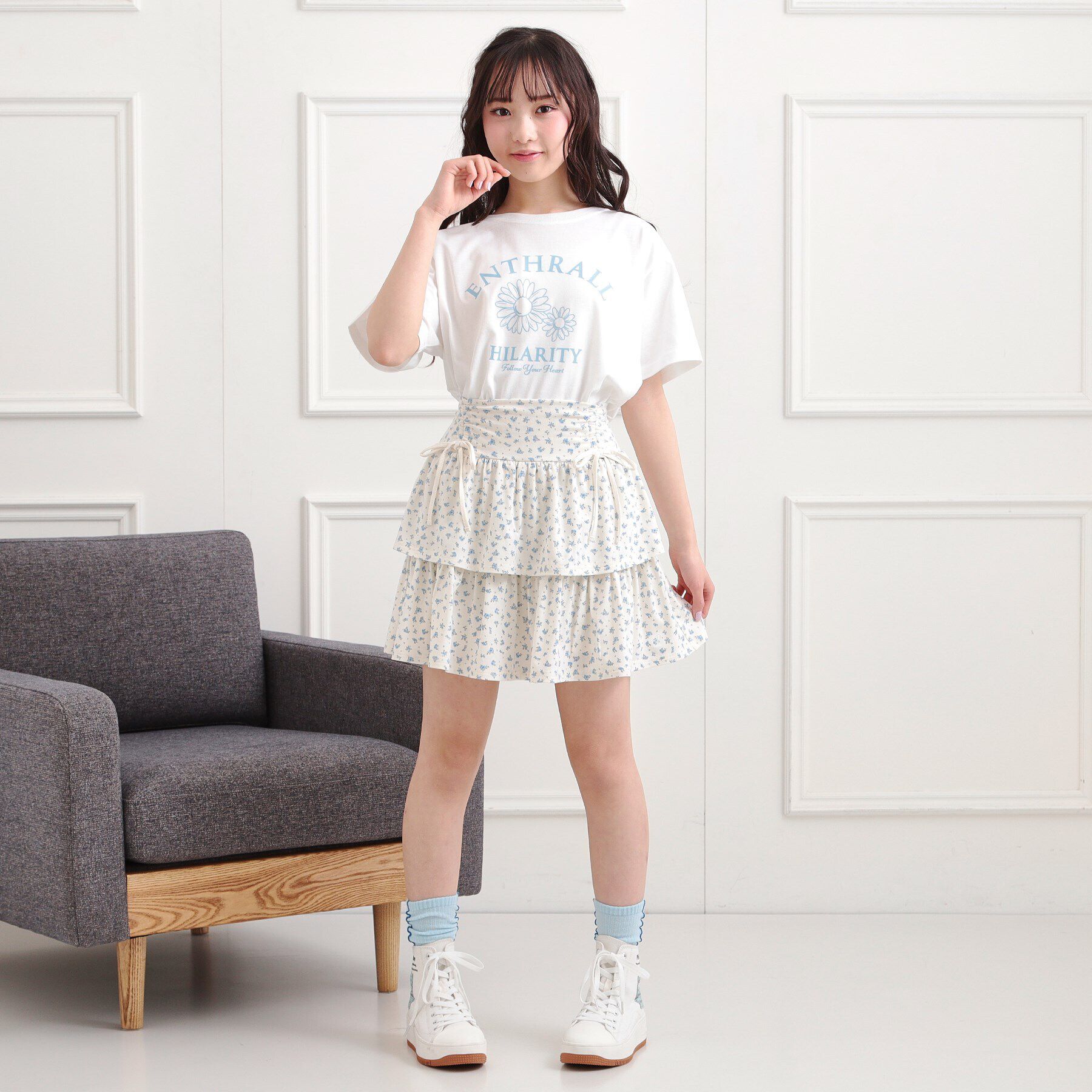 PINK-latte「フラワーモチーフTシャツ」|Tシャツ・カットソー|