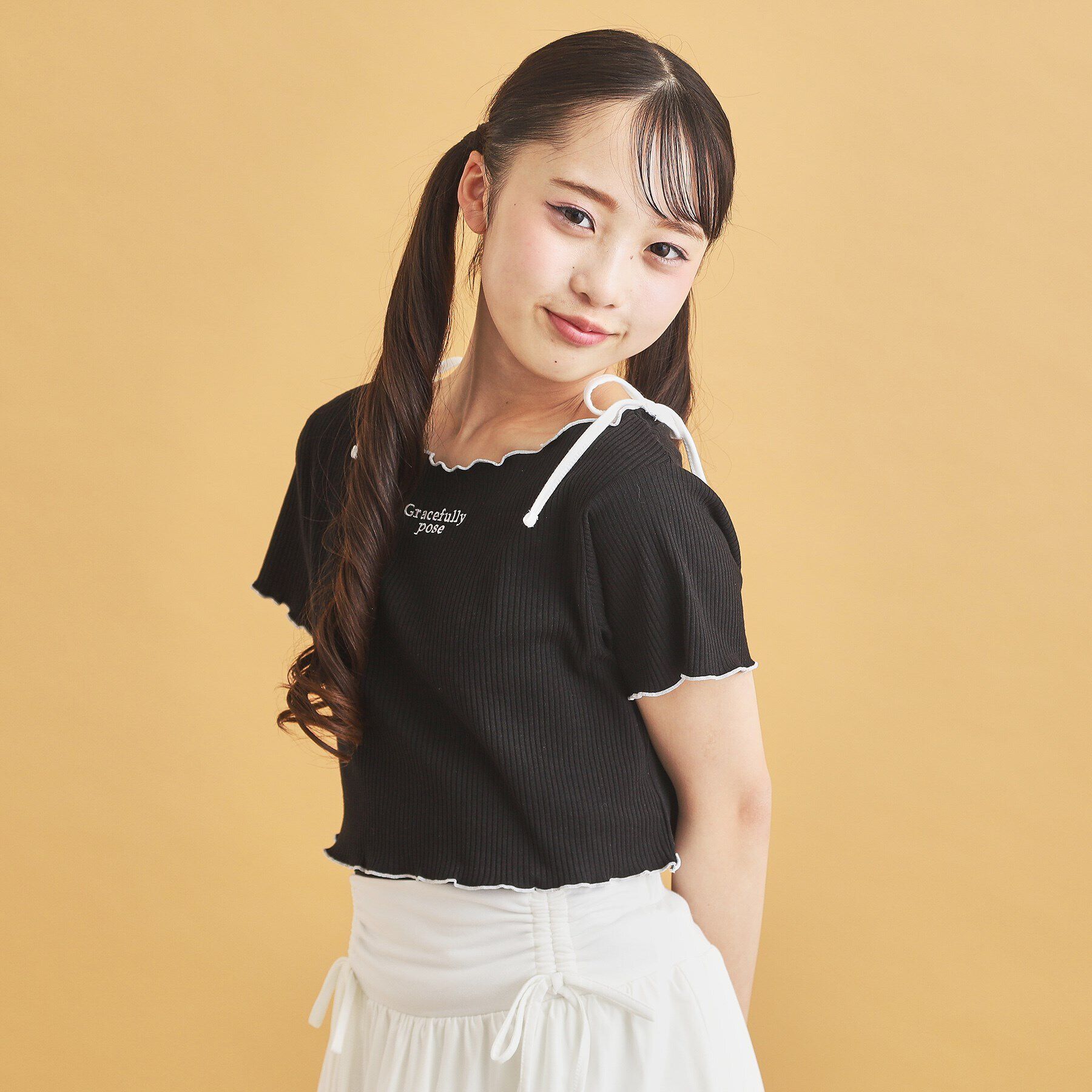 PINK-latte「◆【セットアイテム】オフショルテレコTシャツ＋テレコキャミ」|その他|ブラック(019)