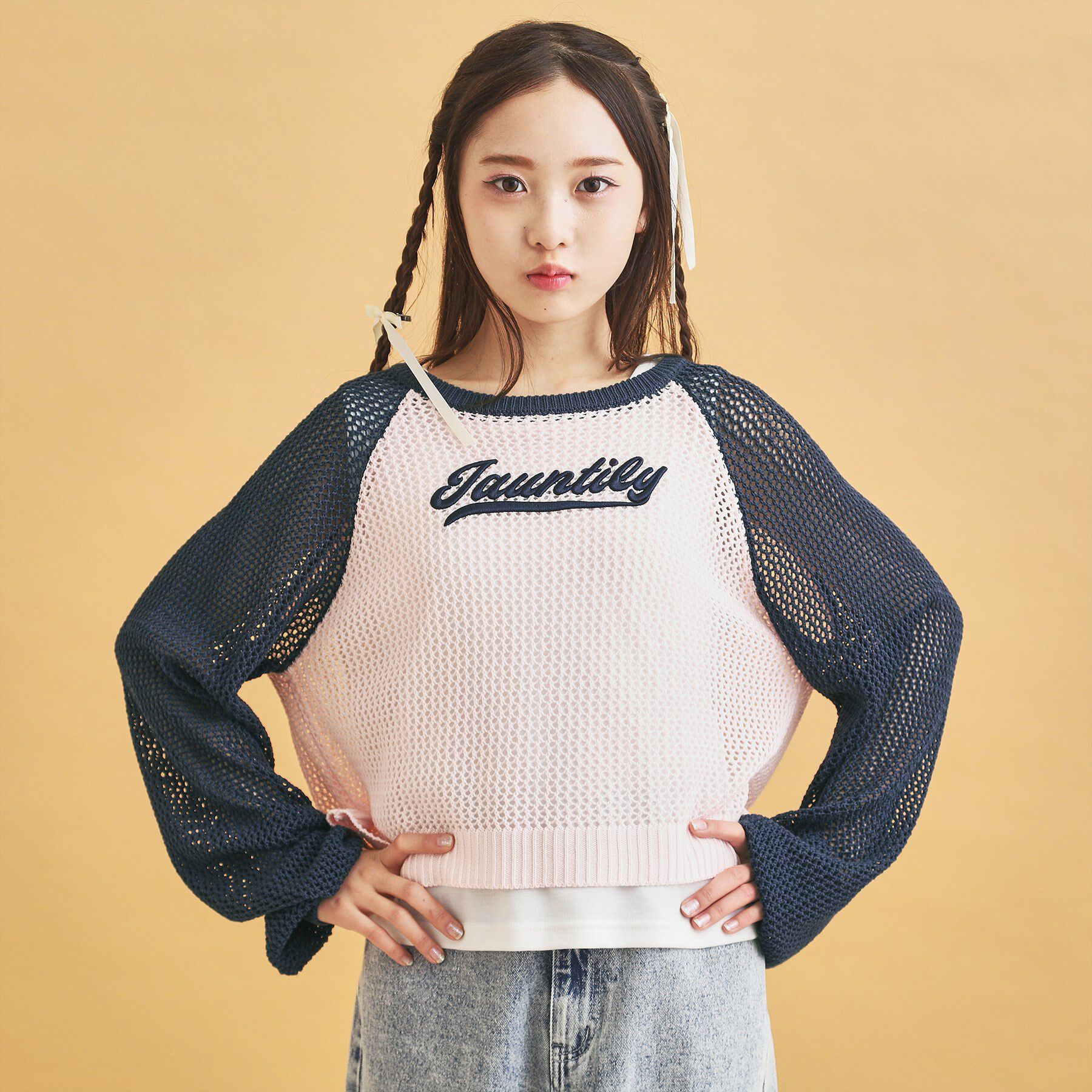 PINK-latte「【セットアイテム】ラグランメッシュ＋タンク」|その他|ブルー(093)